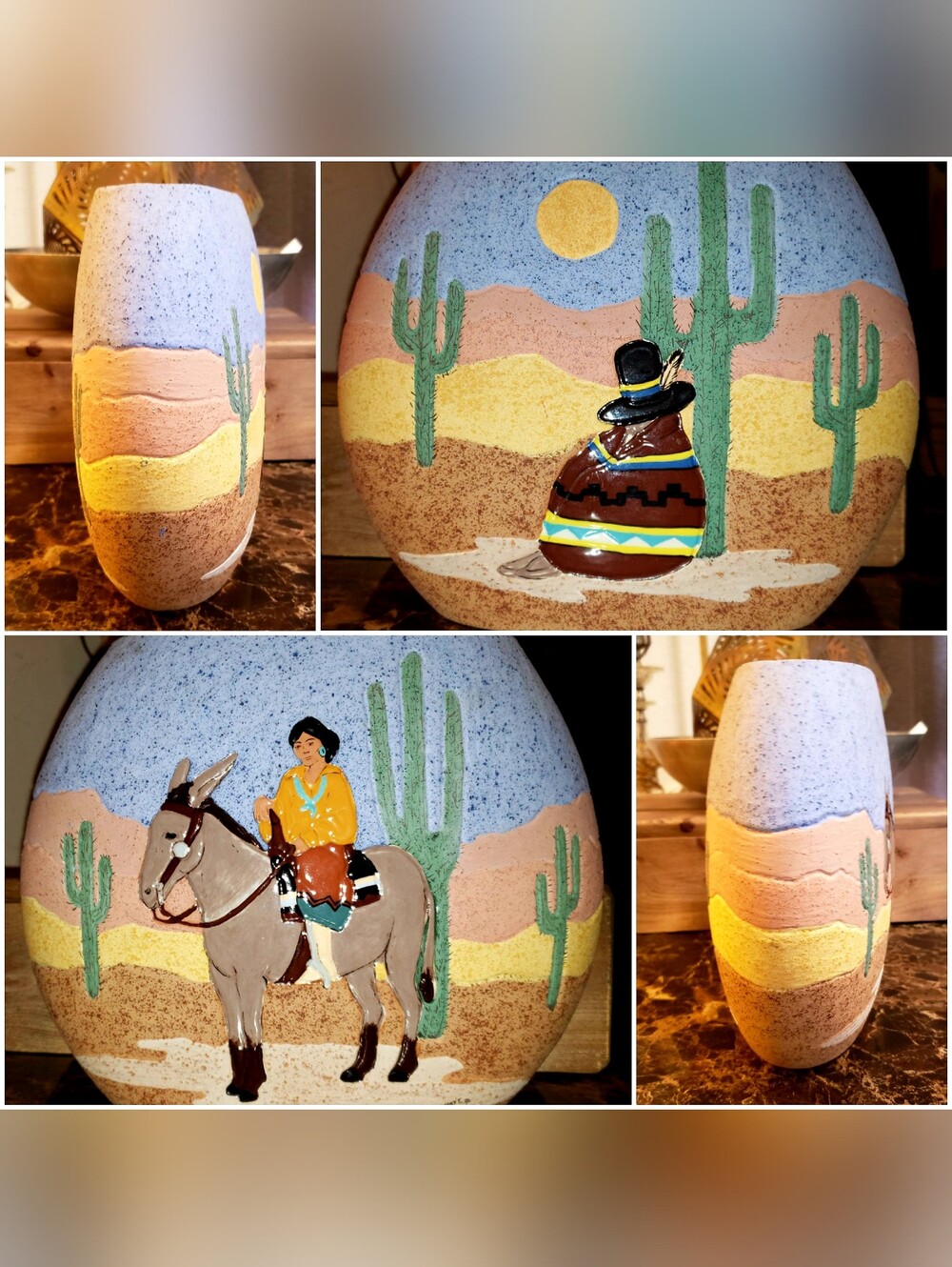 Vintage 1990's Southwestern Oval Vase With Desert Scenes
